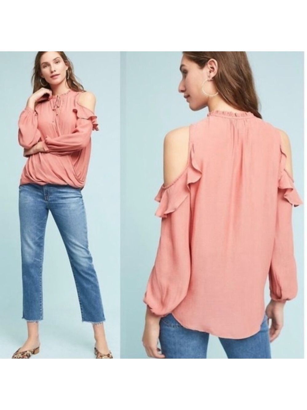 ANTHROPOLOGIE Maeve Liesel Cold Shoulder Surplice Bust Blouse Terracotta SZ S
